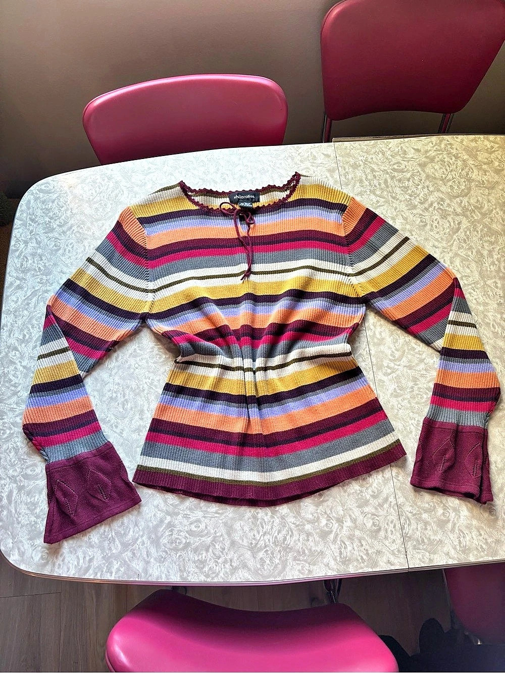 Vintage Xilaration Striped Lace-Up Sweater Size XL
